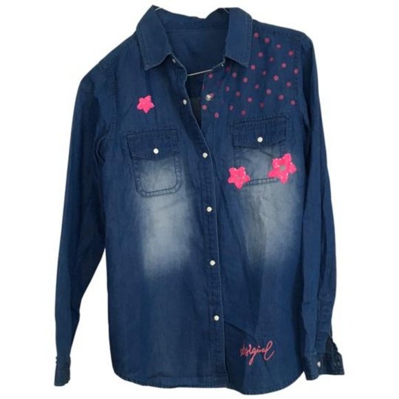 Desigual Girls' Dress – Blue Multi-Colored Floral Print, Short Sleeve, Size 10 Years